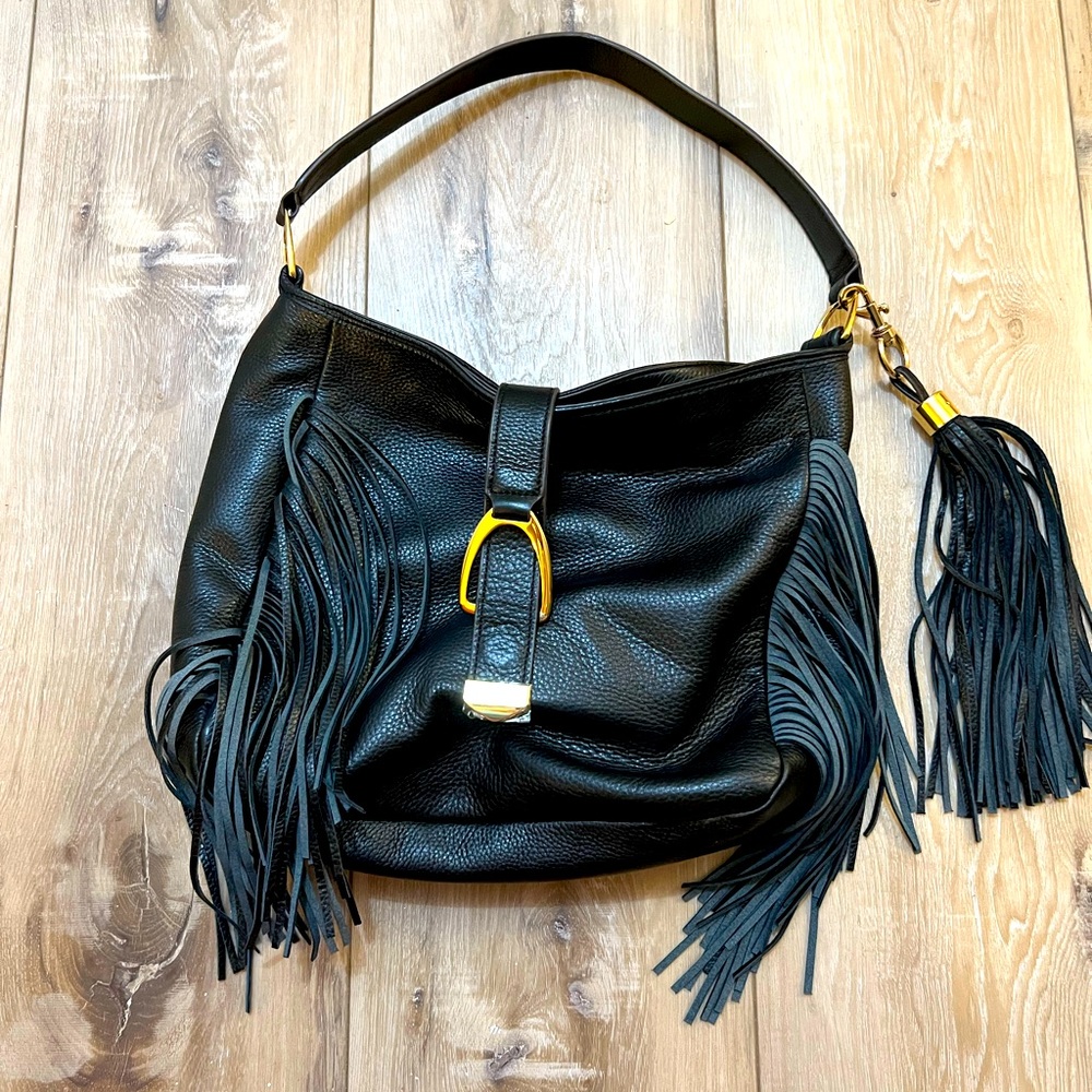 GILI woman’s shoulder bag tote black fringe purse